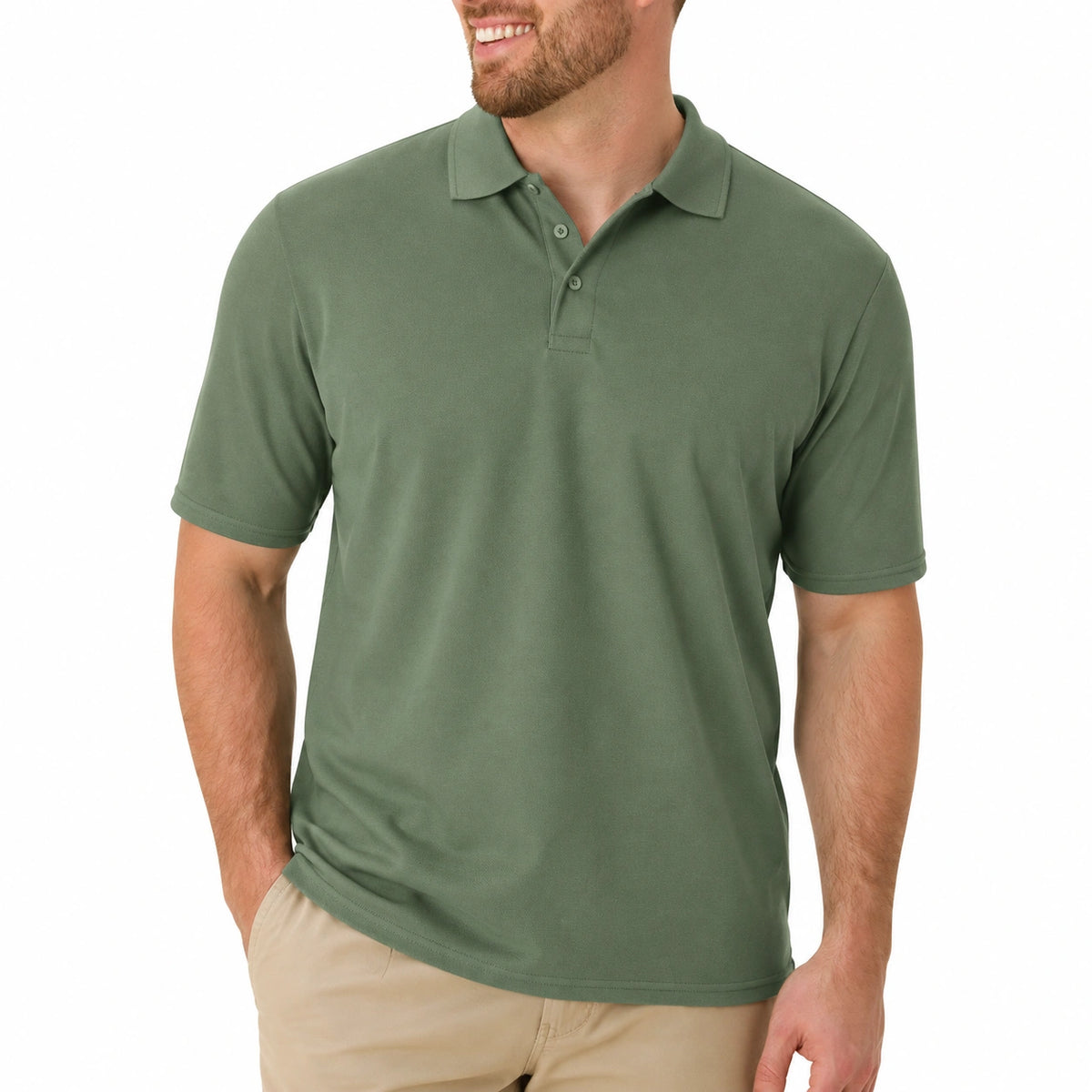 Polo de hombre talla M de punto verde manga corta estilo casual