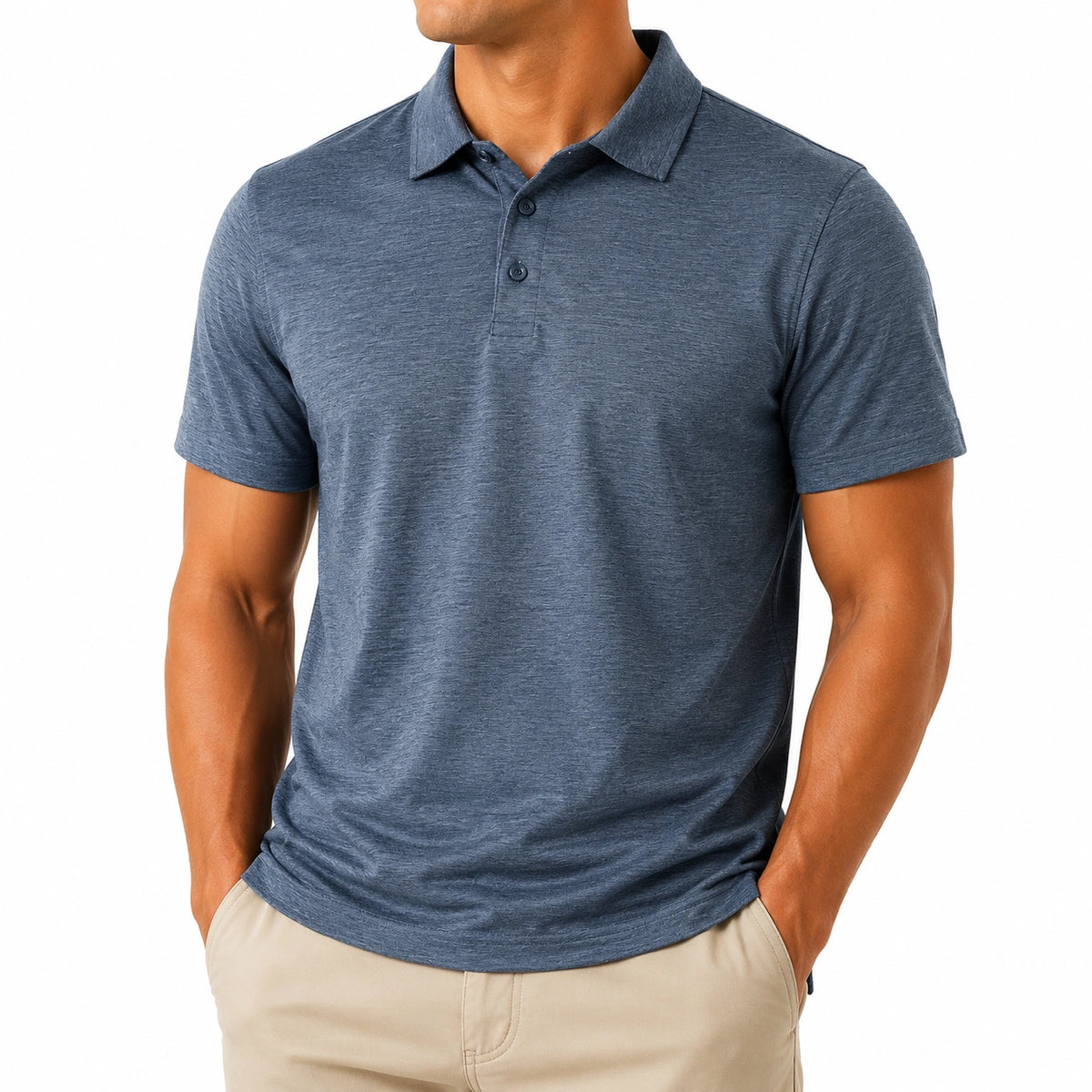 Polo de hombre talla M en tejido azul jaspeado de manga corta estilo casual