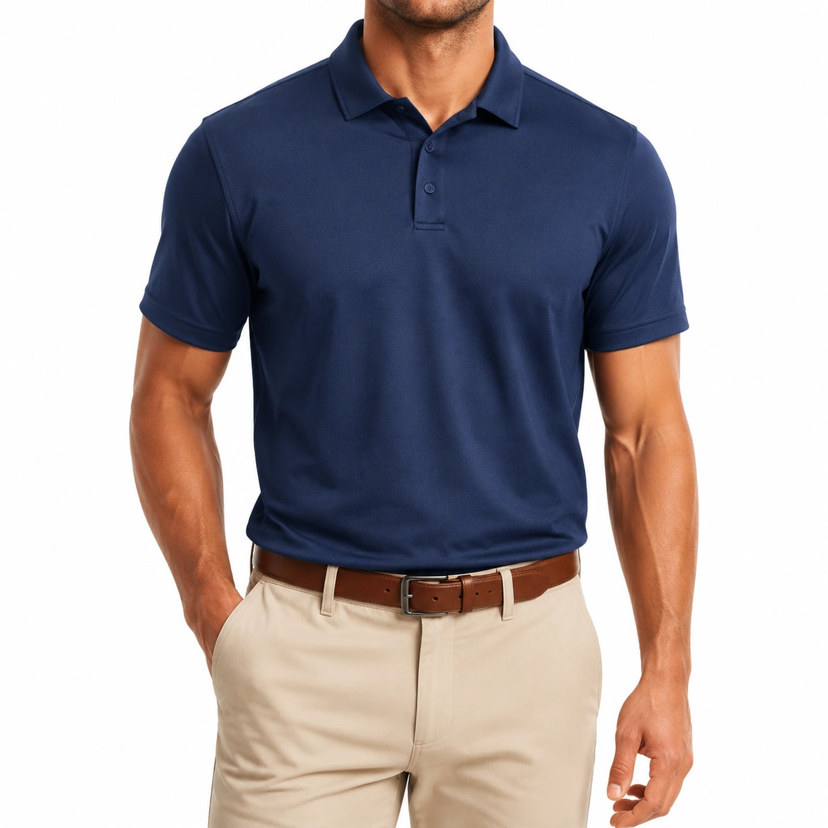 Polo de hombre talla M azul marino de punto manga corta estilo clásico