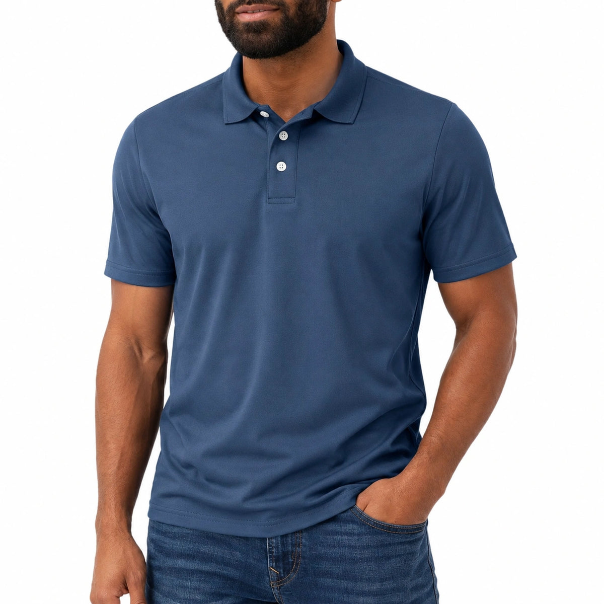 Polo de hombre talla L de punto azul marino de manga corta estilo casual